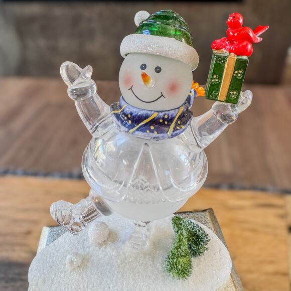 Festive Glass Like Acrylic Christmas Snowman Stocking Hanger Winter Scene Base - Picture 9 of 12